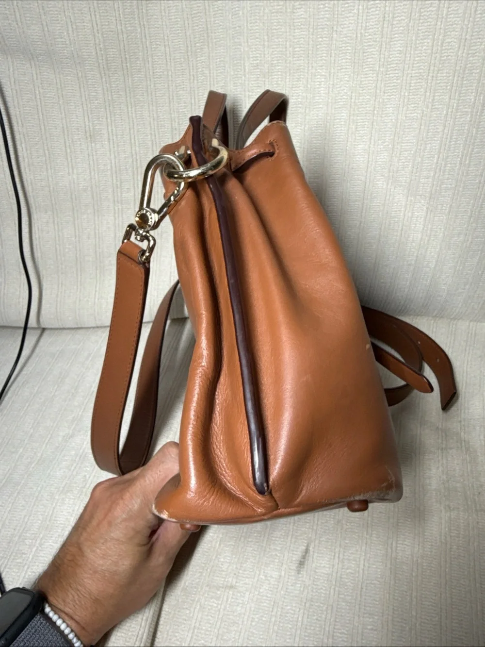 Cole Haan Leather Bucket Bag Grand Series (British Tan Color) Grand Series